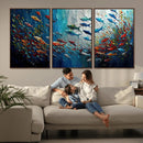 Modern Abstract Fish Shoal Wall Art Canvas Print, Colorful