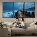 Stormy Night at Beach Pier Oil Painting Large Wall Art
