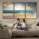 Golden Sunset Beach Triptych Canvas Wall Art for Living Room