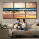 Sunset Beach Wall Art - 3-Panel Framed Canvas Print, Ready
