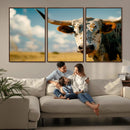 Longhorn in the Prairie - Stunning Ranch-Style Triptych Wall by MyGreatCanvas | Canvas Wall Art Prints | Photo Prints & Wall Decor