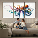 Watercolor Vibrant Octopus Wall Art Canvas Print | Abstract