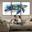 Turtle Wall Art Canvas Print, Framed Watercolor Turtle Art
