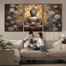 Golden Buddha Wall Art Canvas Print | Zen Meditation Floral