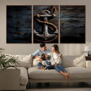 3 Panel Grunge Abstract Anchor Wall Art Canvas Print Set