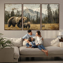 Rustic Grizzly 399 Bear Family Wall Art Canvas Print