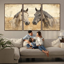 Chines Ink Style Grunge Horses Wall Art Canvas Print