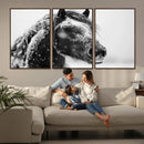 Winter Horse Canvas Print | Large 3-Panel Black White Equine
