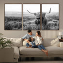 Scottish Highland Cow Wall Art | Black and White Canvas