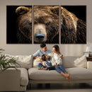 Grizzly Brown Bear Canvas Wall Art, Wildlife Animal Canvas