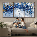 Blue and Gold Abstract Tree Wall Art Canvas Print | Modern