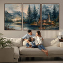 Rustic Cabin Woods Wall Art Print | Lake in a Forest Canvas