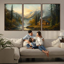 Wood Cabin Retreat Mountain at Sunset Wall Art Print -
