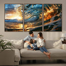 Ocean Wave at Sunset Canvas Wall Art – Vibrant Coastal Beach
