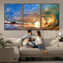 Ocean Wave at Sunset Canvas Wall Art – Vibrant Coastal Beach
