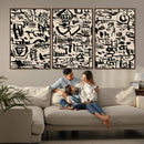 Abstract Love and Chaos Canvas Print, Black Symbols on Beige