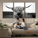 Highland Cow Wall Art | Black and White Farmhouse Decor |