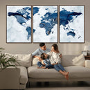 Modern Blue World Map Canvas Print – Framed Wall Art,
