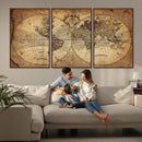 Vintage World Map Wall Art Canvas – Antique Style Push Pin
