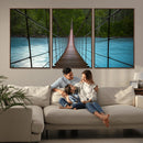 Suspension Bridge Over River Canvas Art | 3-Panel Nature by MyGreatCanvas | Canvas Wall Art Prints | Photo Prints & Wall Decor