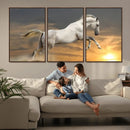 Large Wall Art Canvas Print – White Jumping Horse Sunset