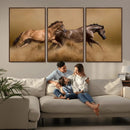 Large Wall Art Canvas Print – Two Running Brown Horses