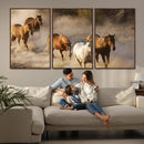 Large Wall Art 5 Horses Running on Sand Canvas Print