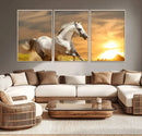 Large Wall Art Galloping White Horse at Sunset Canvas Print
