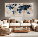 Vintage Blue World Map Canvas Wall Art – Antique Style