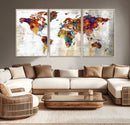 Vintage World Map Canvas Wall Art Print, Warm Tone Global