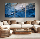 Navy Blue Canvas Art Abstract Print – Elegant Triptych