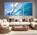 Blue Big Wave Surfing Ocean Canvas Wall Art Artwork Print