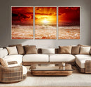 Red Sunset Ocean Beach Canvas Wall Art Beach Canvas, Coastal by MyGreatCanvas | Canvas Wall Art Prints | Photo Prints & Wall Decor