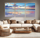 Tranquil Pastel Sunset Beach Triptych Canvas Art, Soothing