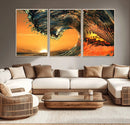 Surf Wave Sunset Canvas Wall Art Print, 3-Panel Ocean