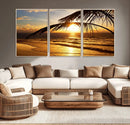 Golden Tropical Beach Sunset Canvas Triptych, Coastal Palm by MyGreatCanvas | Canvas Wall Art Prints | Photo Prints & Wall Decor