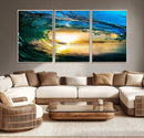 Ocean Wave at Sunset Canvas Art, Large Wall Print of Vibrant