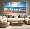 Tropical Beach Sunset Canvas Art, Ocean Waves and Sandy