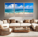 Tropical Beach 3-Panel Canvas Wall Art – Serene Ocean Waves