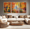 Autumn Red Forest Triptych Canvas Wall Art Print, Forest by MyGreatCanvas | Canvas Wall Art Prints | Photo Prints & Wall Decor