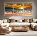 Golden Sunset Beach Canvas Wall Art – Triptych Seascape by MyGreatCanvas | Canvas Wall Art Prints | Photo Prints & Wall Decor
