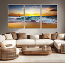 Golden Sunset Ocean Waves Wall Art Canvas Print – Multi