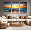Vibrant Ocean Sunrise Over Golden Beach Waves, Giclee Canvas