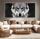 Black and White Wild Wolf Wall Art Canvas Print
