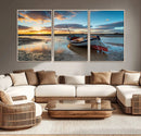 Small Boat At The Beach Sunset Wall Art, Boat Sunset Wall