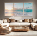 Tranquil Ocean Beach Sunset Canvas Wall Art | 3-Panel