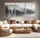 Foggy Misty Forest Canvas Wall Art – Black and White