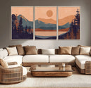 Modern Boho Sunset Canvas Print, Mountain Landscape Triptych