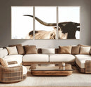 Texas Longhorn Wall Art Canvas Print | 3-Panel Large