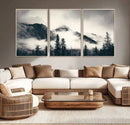 Forest Mountain Print - Black and White Canvas Wall Art with